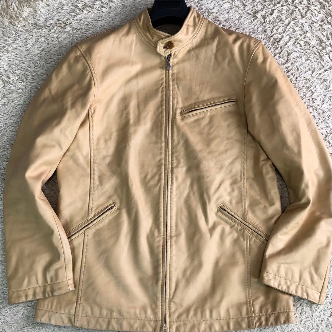 ポールスミス ライダースジャケット シングル 牛革 カウレザー ベージュ L