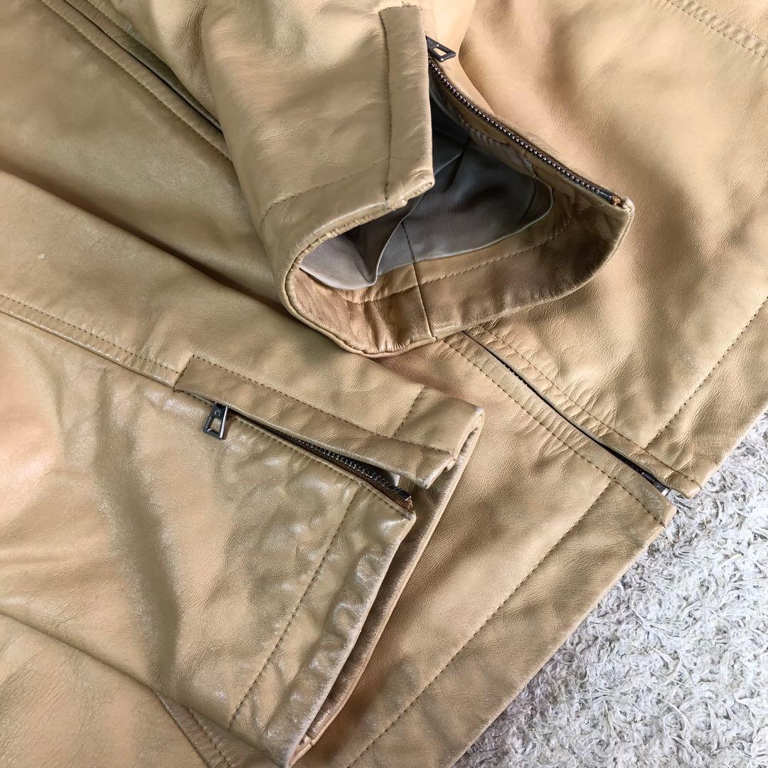 ポールスミス ライダースジャケット シングル 牛革 カウレザー ベージュ L