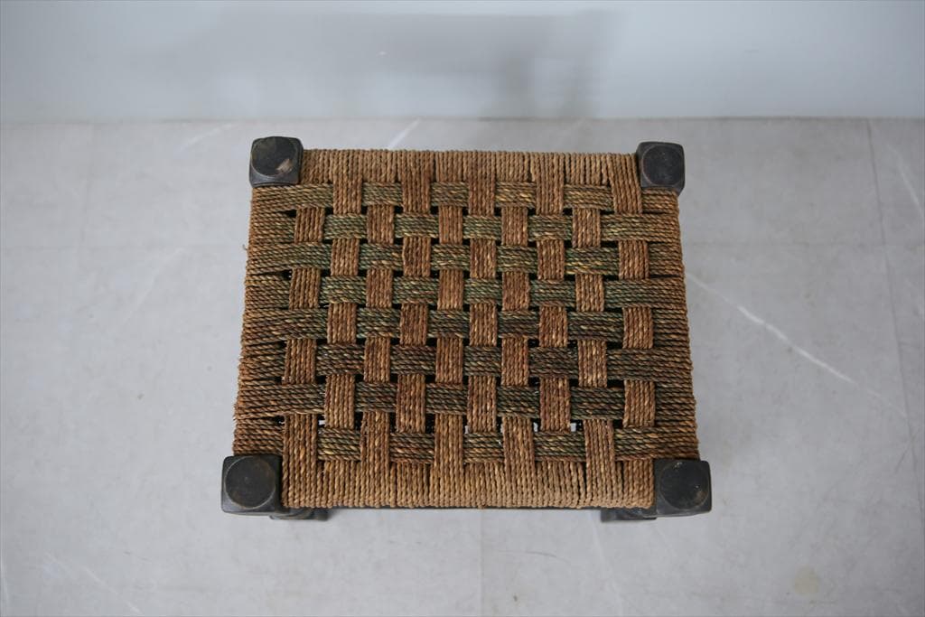 英国アンティーク木製フットスツール/ロープトップ/オットマン(88-164)