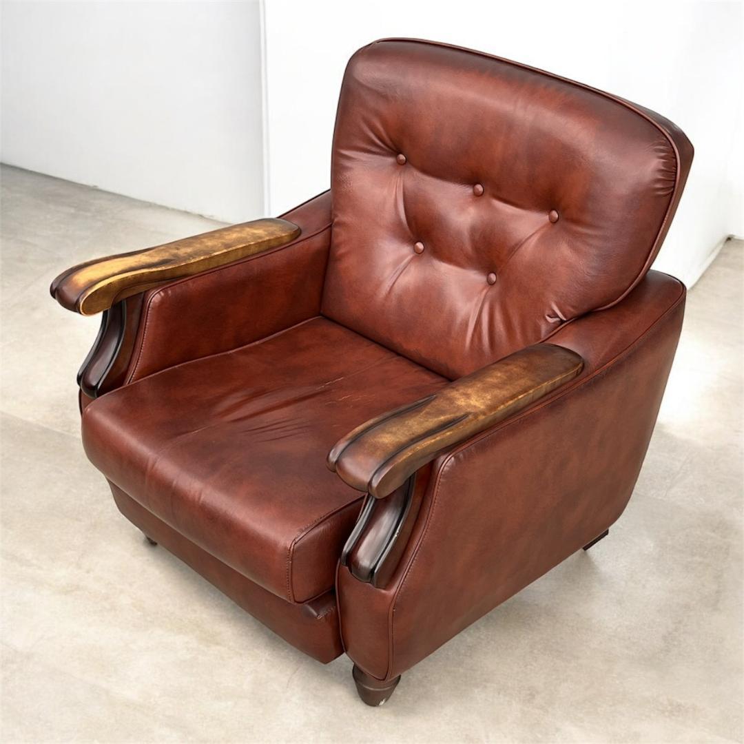 【送料無料】西洋アンティーク レザー 1人掛けソファ ロビーチェア 昭和レトロ