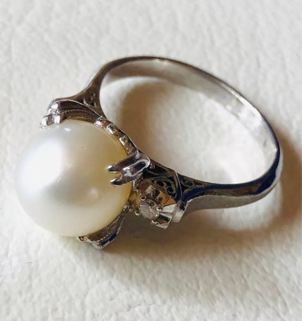 Pt900 パール 真珠 ダイヤモンド リング 指輪 9号 生前整理 プラチナ