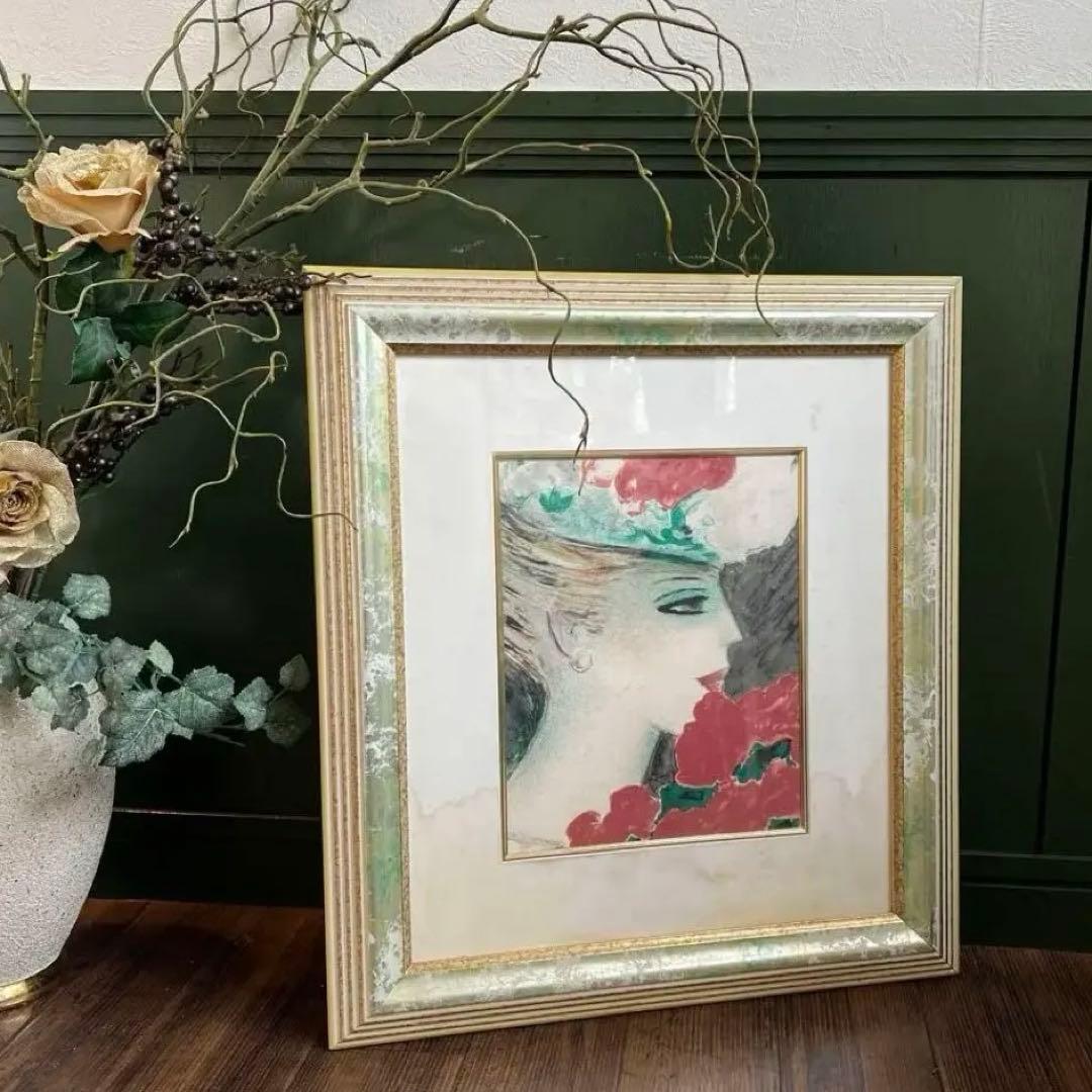 k333r120 フランス画壇の巨匠カシニョール 額装「バラとプロフィール」