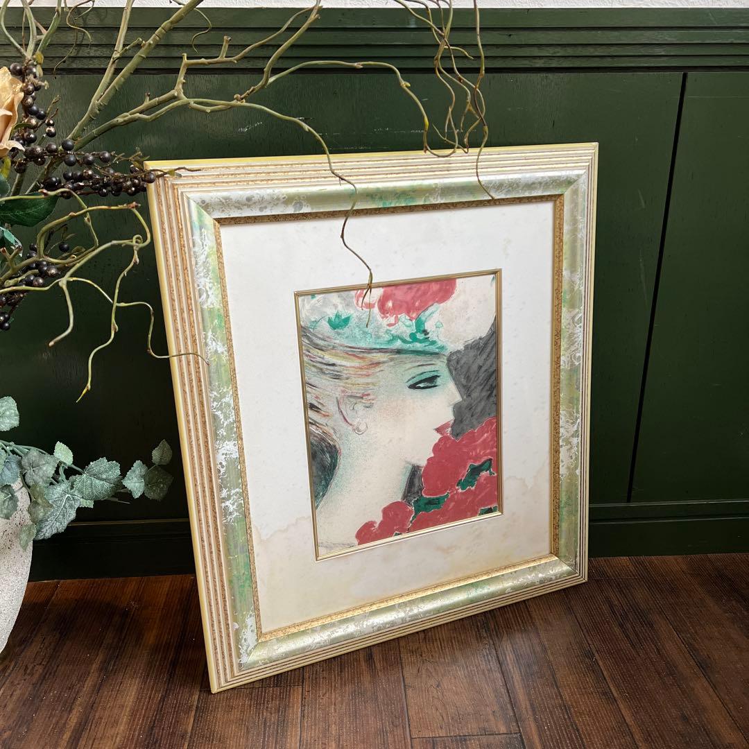 k333r120 フランス画壇の巨匠カシニョール 額装「バラとプロフィール」