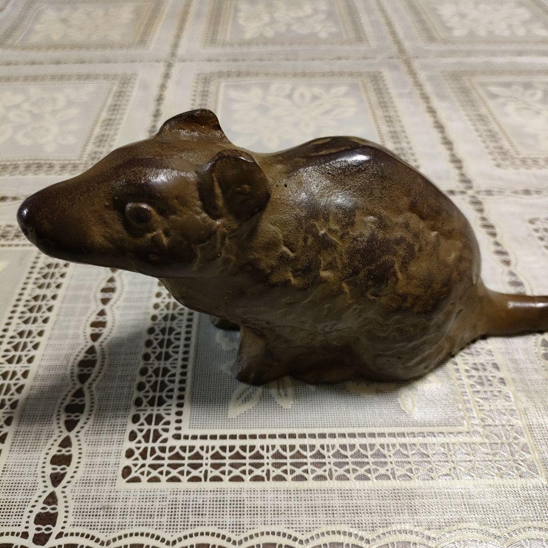松田喜三郎　ブロンズ置物『鼡』共箱付