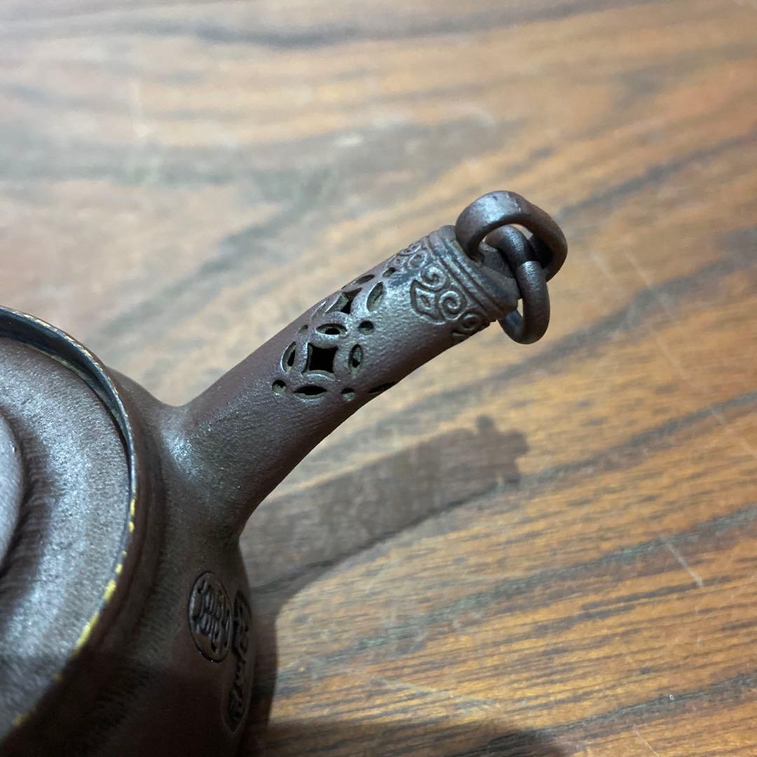 庄造作萬古焼朱泥金彩色絵草花文急須 煎茶道具