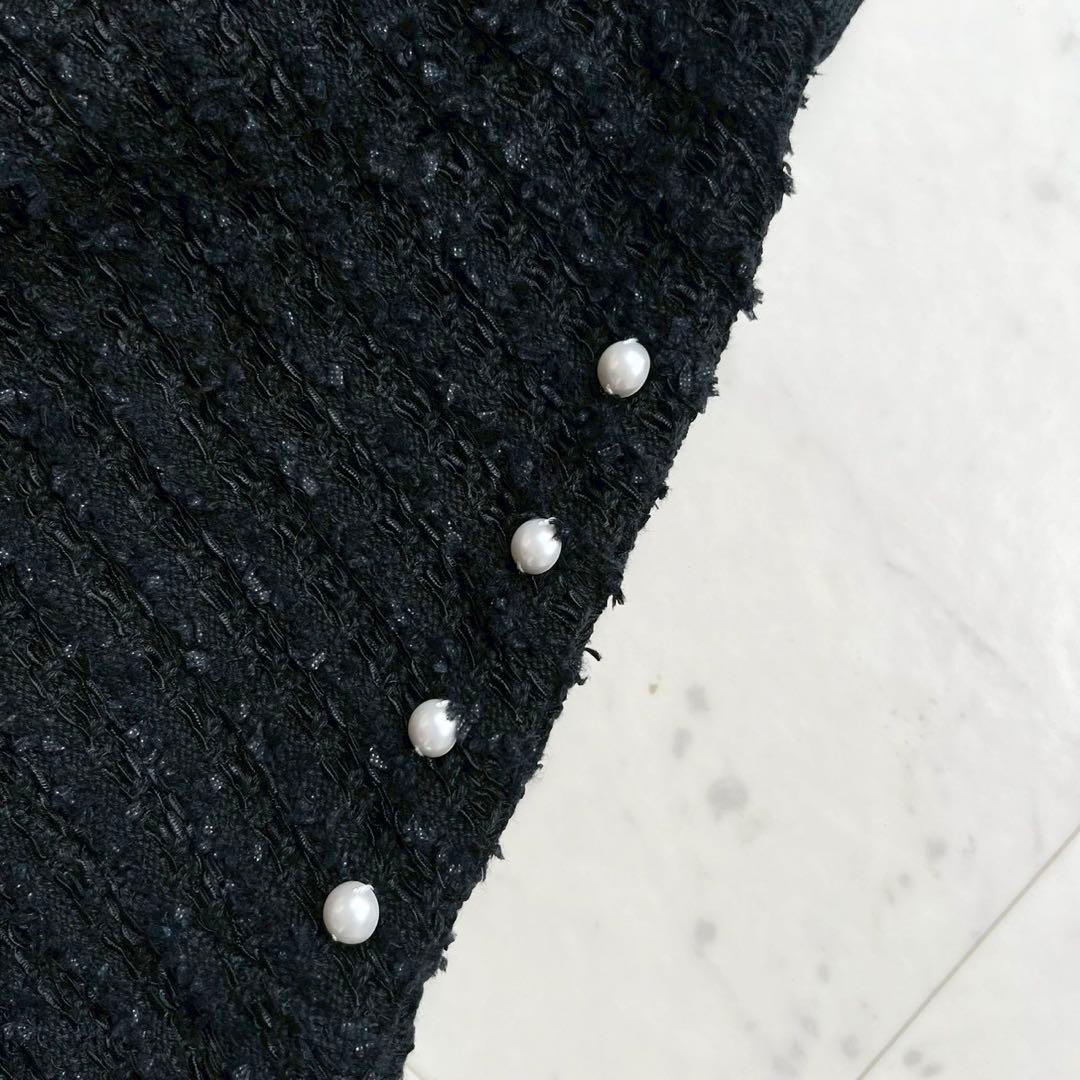 タグ付 定価4.8万 Rene パール装飾ファンシーツイードスカート ブラック