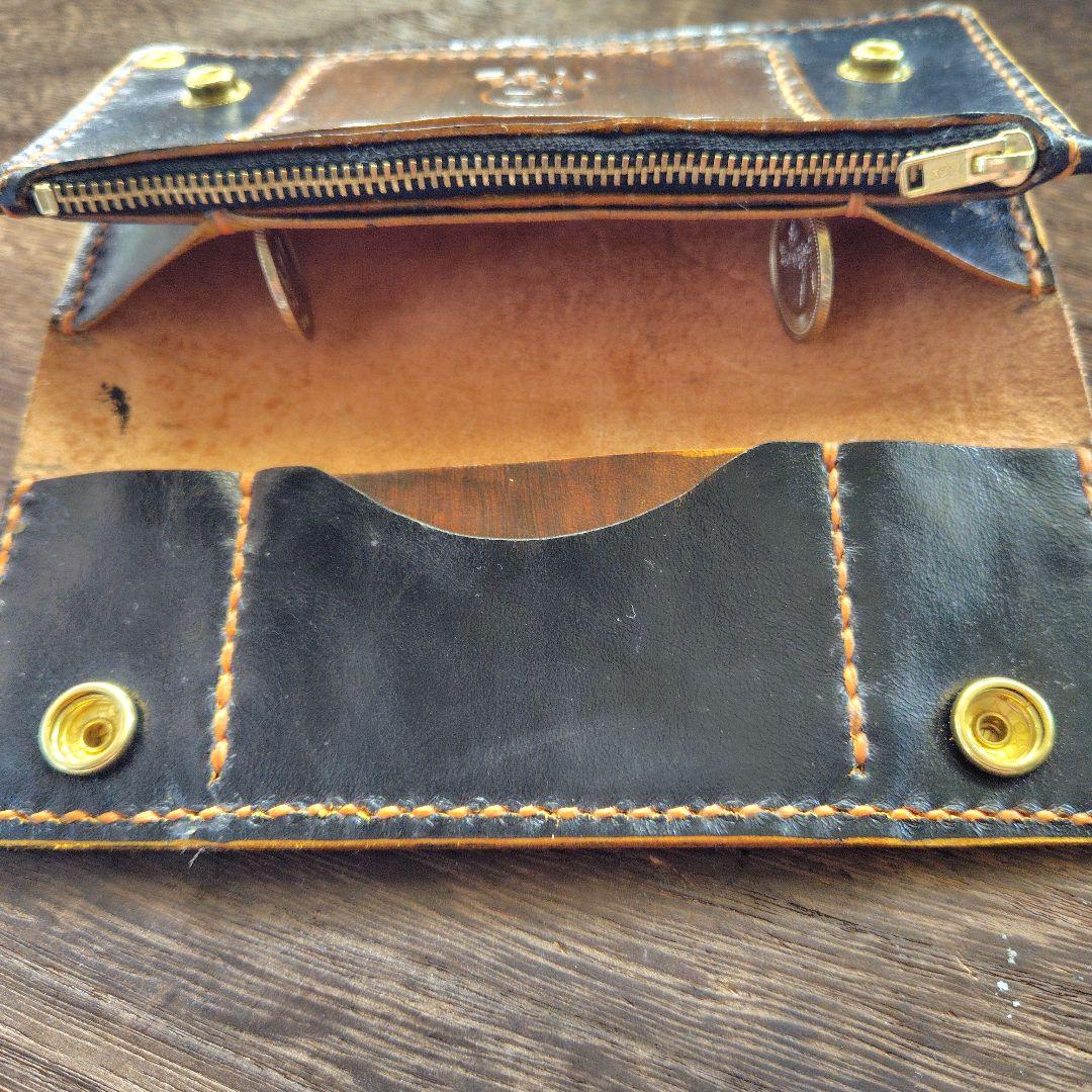 トラッカーウォレット ロング 黒×茶 手染め(79)