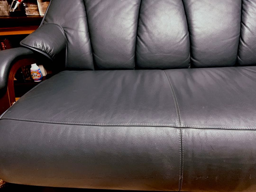送込み　定価35万　高級レザーソファ　本革ソファー　3人掛け　ヴィンテージ家具