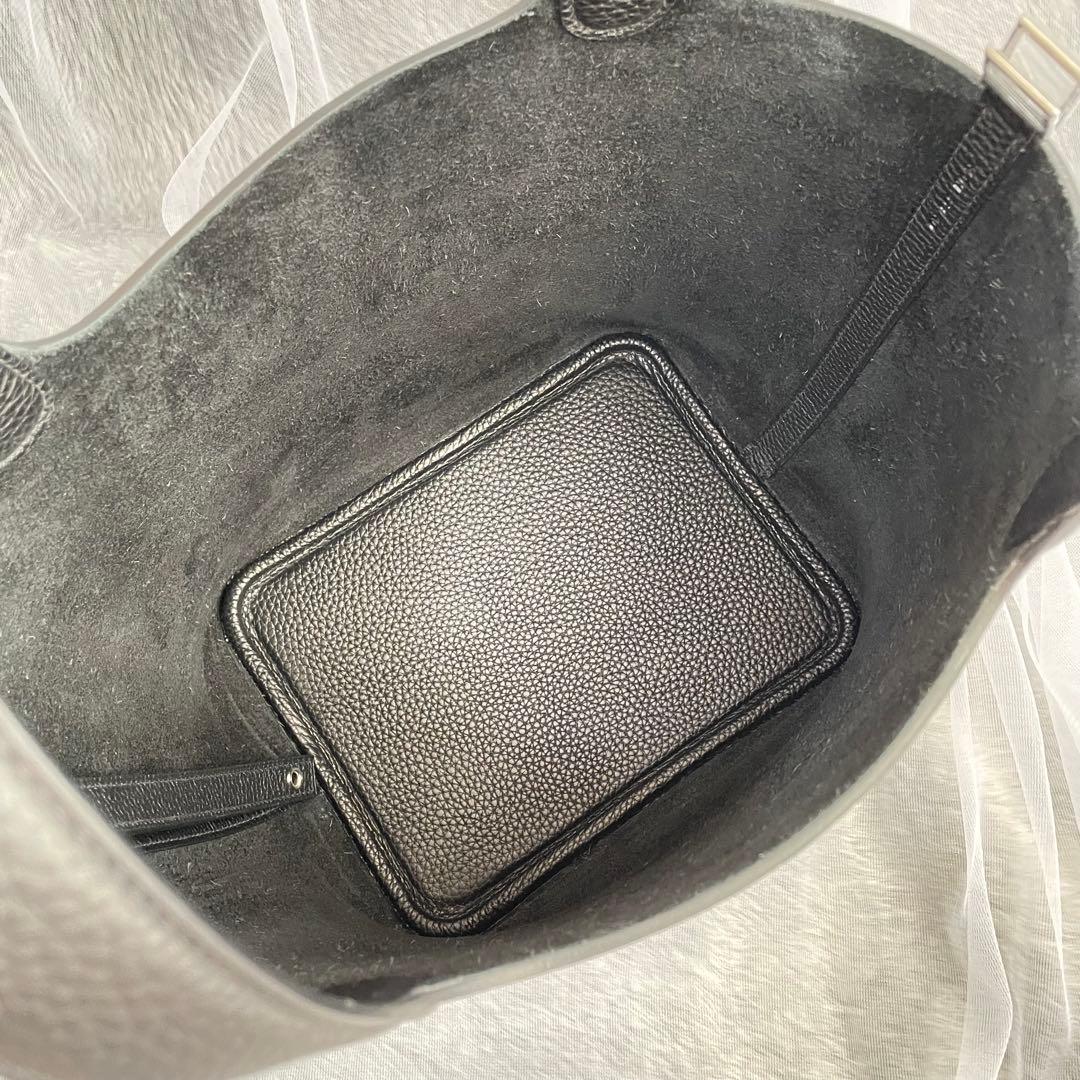 プレミアム 本革 キューブバッグ ハンドバッグ MM ブラック シルバー金具