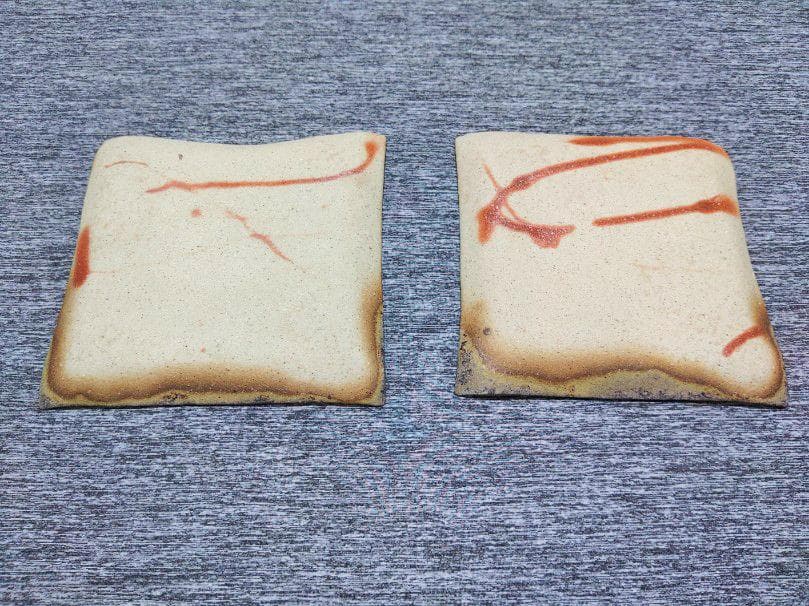 備前焼　おしゃれなデザインの平角皿２枚セット　刺身、その他料理　日本六古窯の1つ