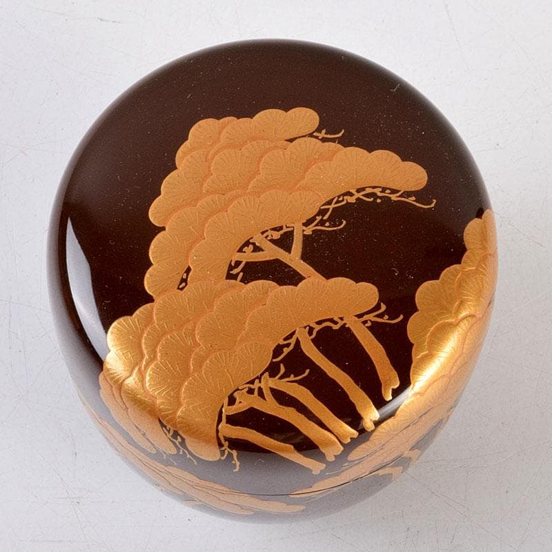 茶道具　蒔絵師　中村湖舟作　松蒔絵　棗　共箱　V　8815