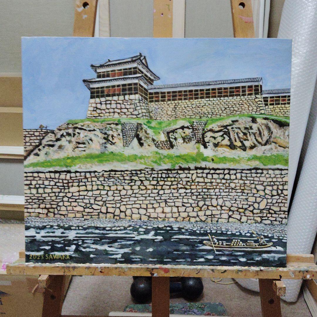 絵画、アクリル画、F10号、戦国、江戸時代の長野県上田城、復元画、佐原聖春