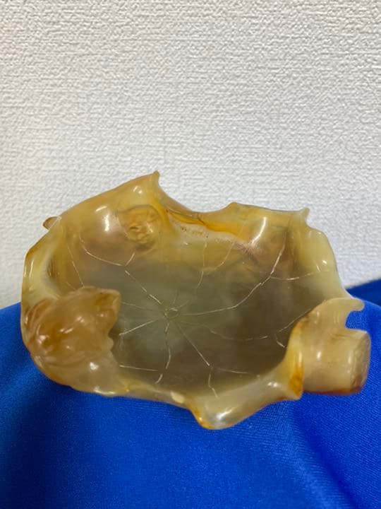 【希少品】文房具　清時代瑪瑙蓮の葉水盂 天然瑪瑙；共箱、共布 BL4-99