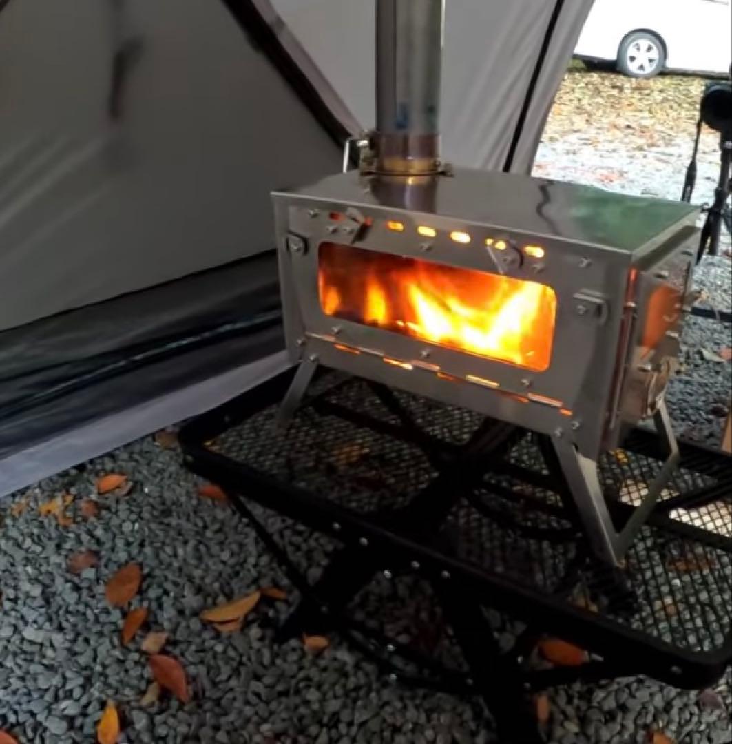 Wind travel薪ストーブ折りたたみ3面ガラス窓 ステンレス製