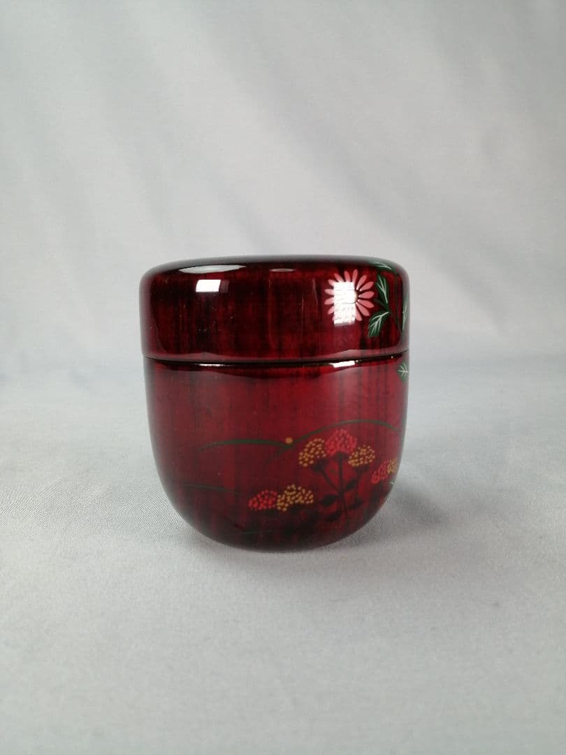 【茶事具】一峰作　即中斎好色絵秋草蒔絵溜大棗　棗298