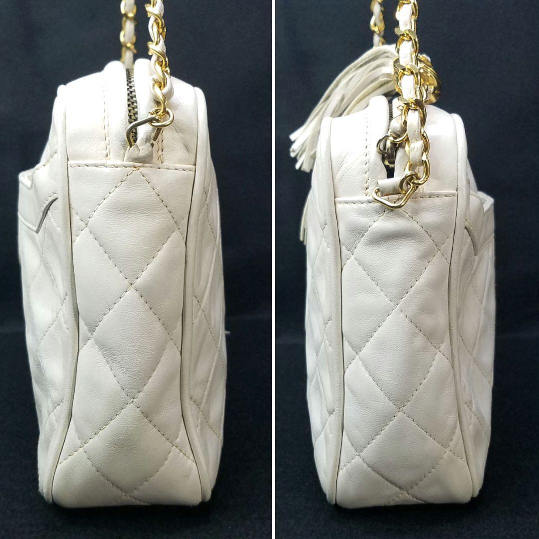 シャネル チェーン ショルダーバッグ フリンジ キルティング オフホワイト系