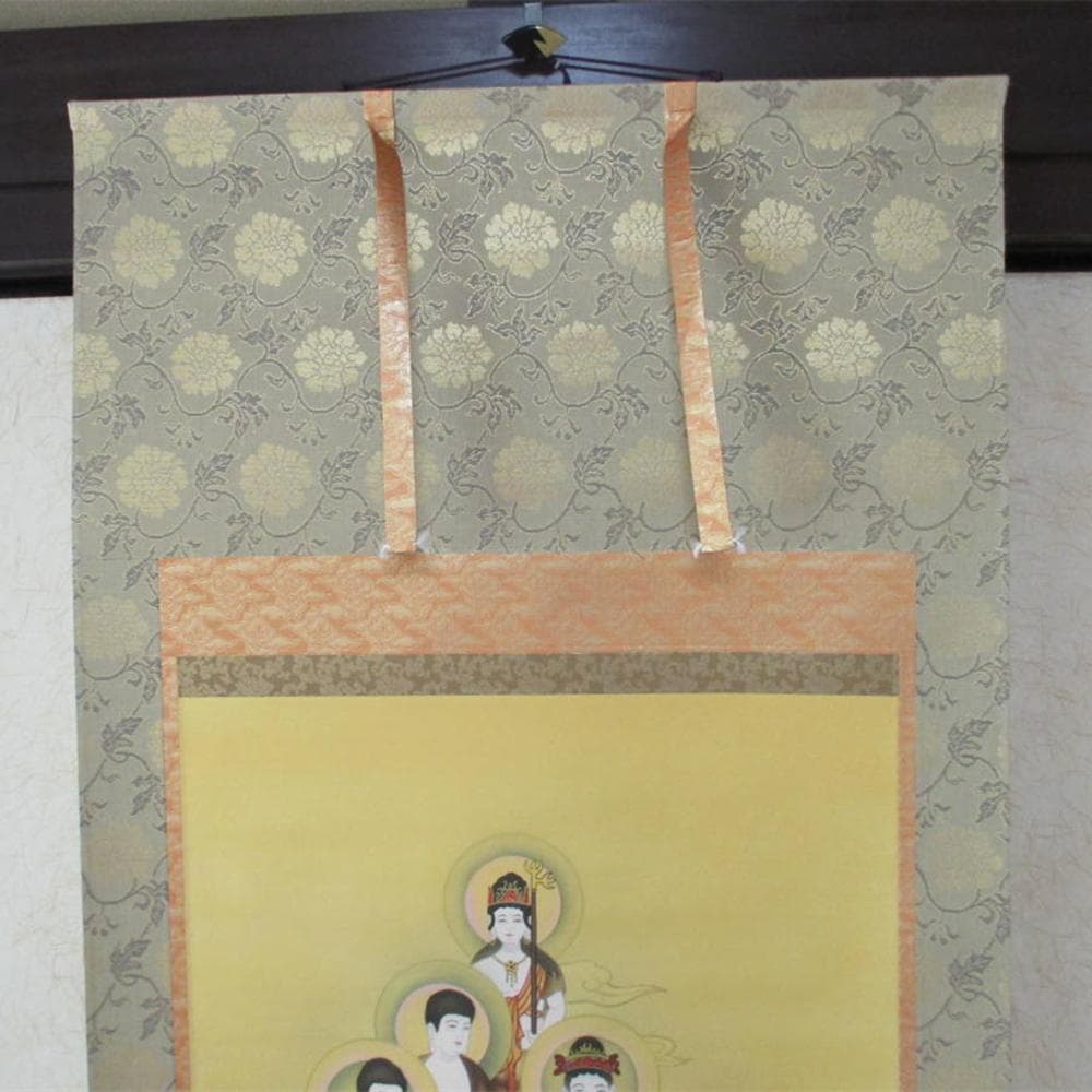 【保管品】掛軸 米谷旭秋『十三佛』絹本 共箱付 未使用 仏事用の掛け軸 廊7-1