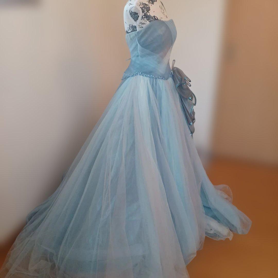 7～11号　編み上げ水色 ストラップレス チュールドレス