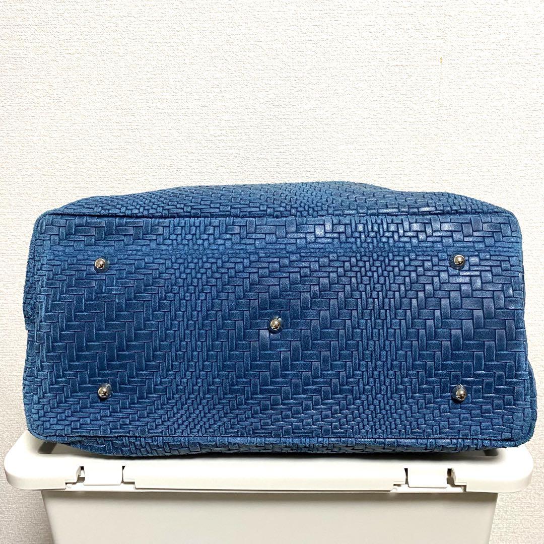 【ほぼ新品】 かねまつ メッシュ ショルダーバッグ ブルー 2way イタリア製