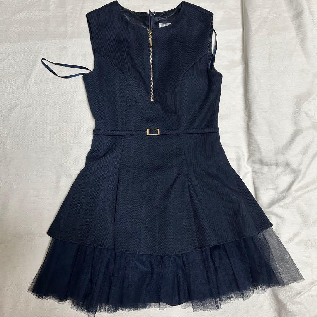 DEA robe de fleurs ネイビー フリルドレス ジッパー付き