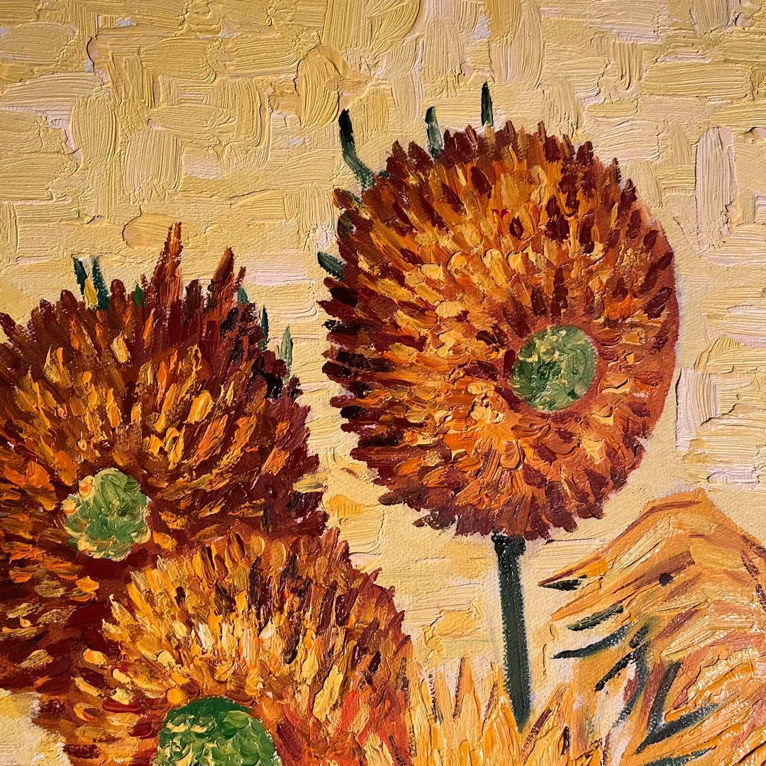 ★特大秀作★手描き油絵 ゴッホ ひまわり 額付 肉筆絵画 インテリア 油彩画