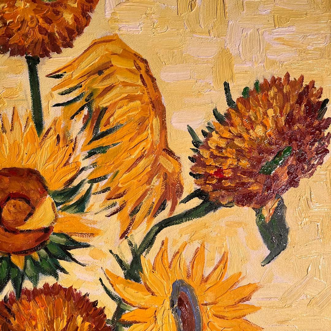 ★特大秀作★手描き油絵 ゴッホ ひまわり 額付 肉筆絵画 インテリア 油彩画