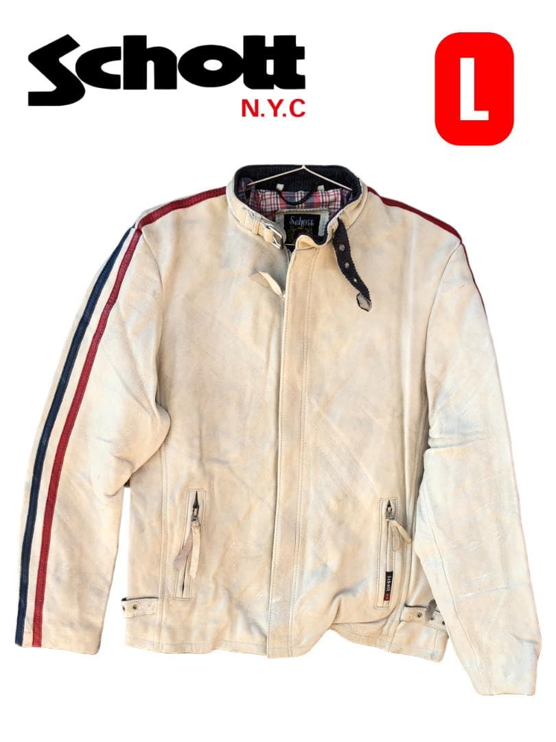 Schott シングルライダースレザージャケット アイボリー/L