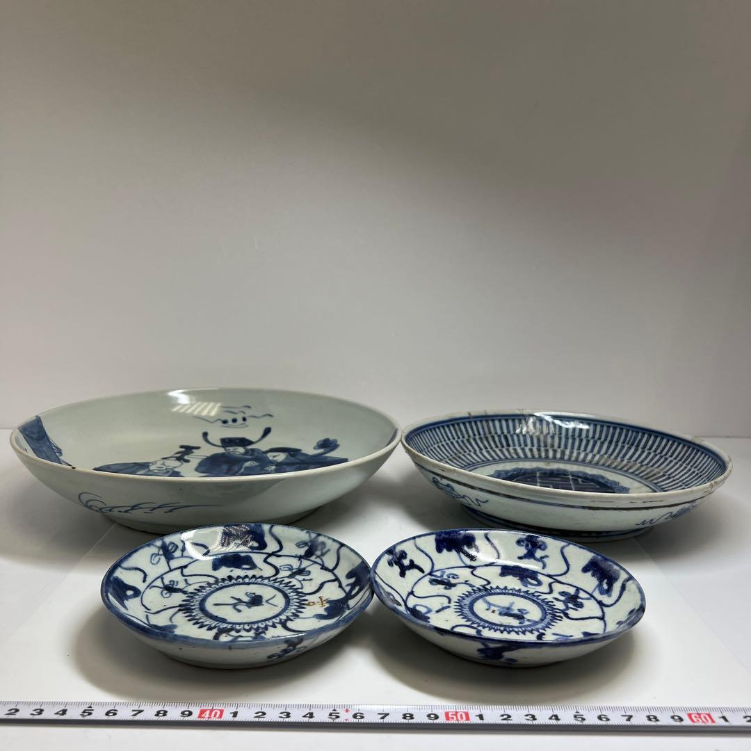 中国清時代　新渡青花皿4点　約27.5/23.5/13.5㎝　東Y7-1104⑤