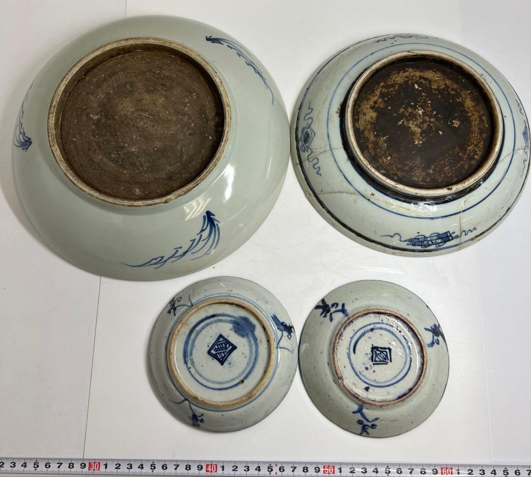 中国清時代　新渡青花皿4点　約27.5/23.5/13.5㎝　東Y7-1104⑤
