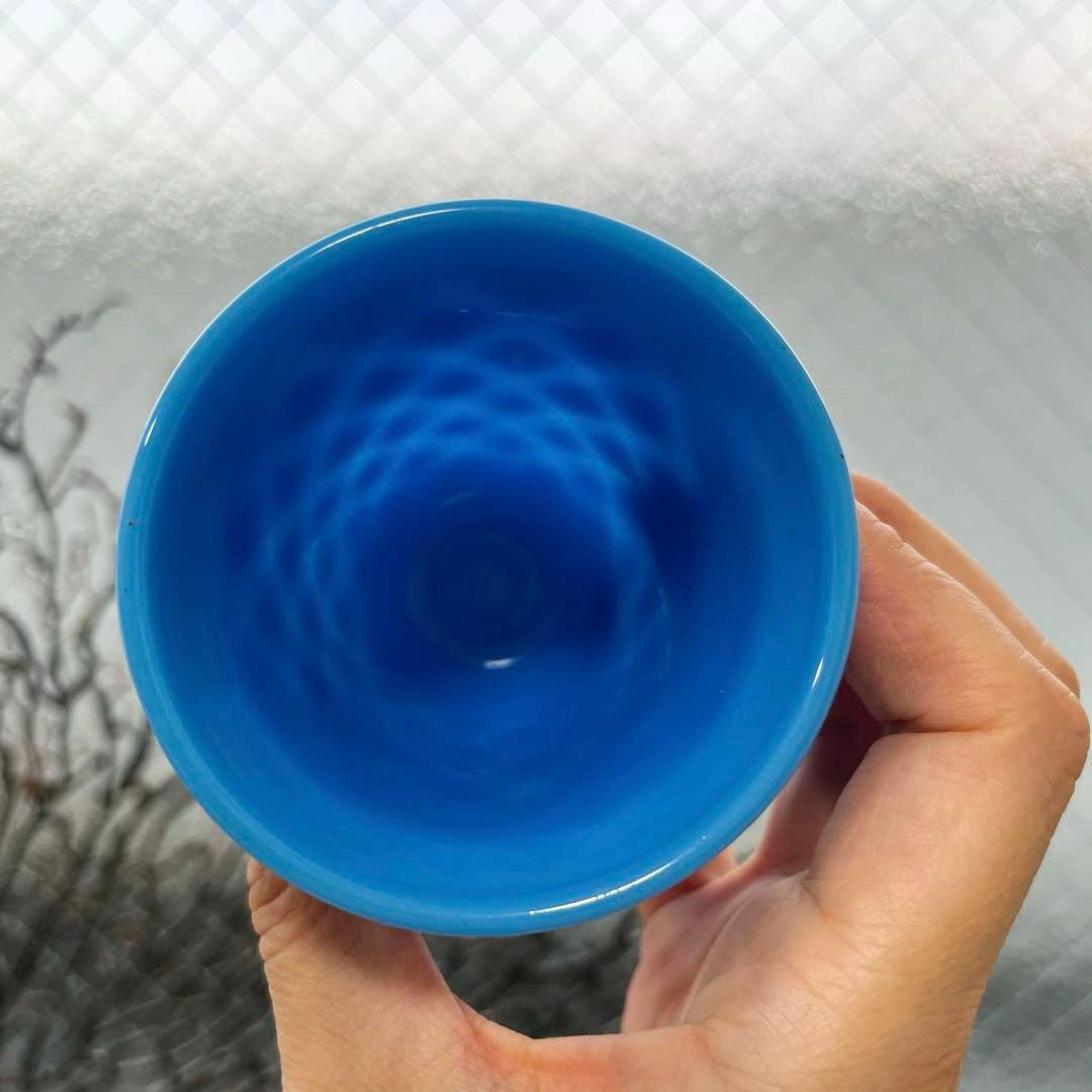 骨董　時代ガラス　希少練りガラス　花底　ダイヤ柄　筒型　氷コップ　ゴブレット１客