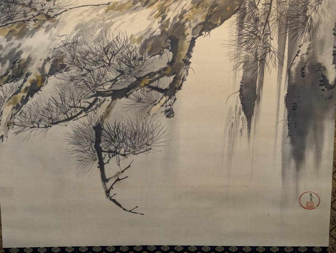 【真作】掛軸　松鷲図　日本画　勇壮吉祥画題　勇猛出世掛軸　合箱入　U32