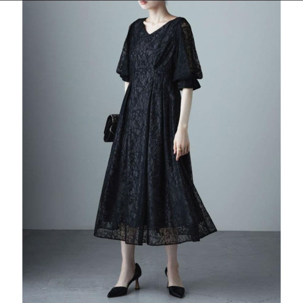 【極美品】エトル ヴィンテージレースボリューム袖フレアドレス