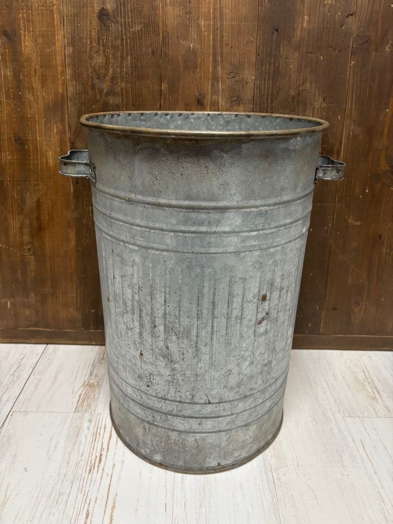ブリキ　バケツ アンティーク　ブリキポット　蓋付き 大容量　Lサイズ