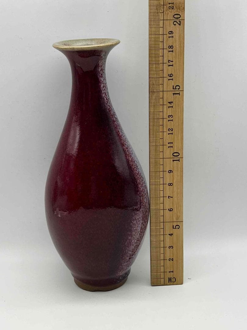 清時代 鈞窯 紅釉瓶　辰砂　郎窯紅釉 花瓶 景徳鎮　唐物　古賞物(C-53)