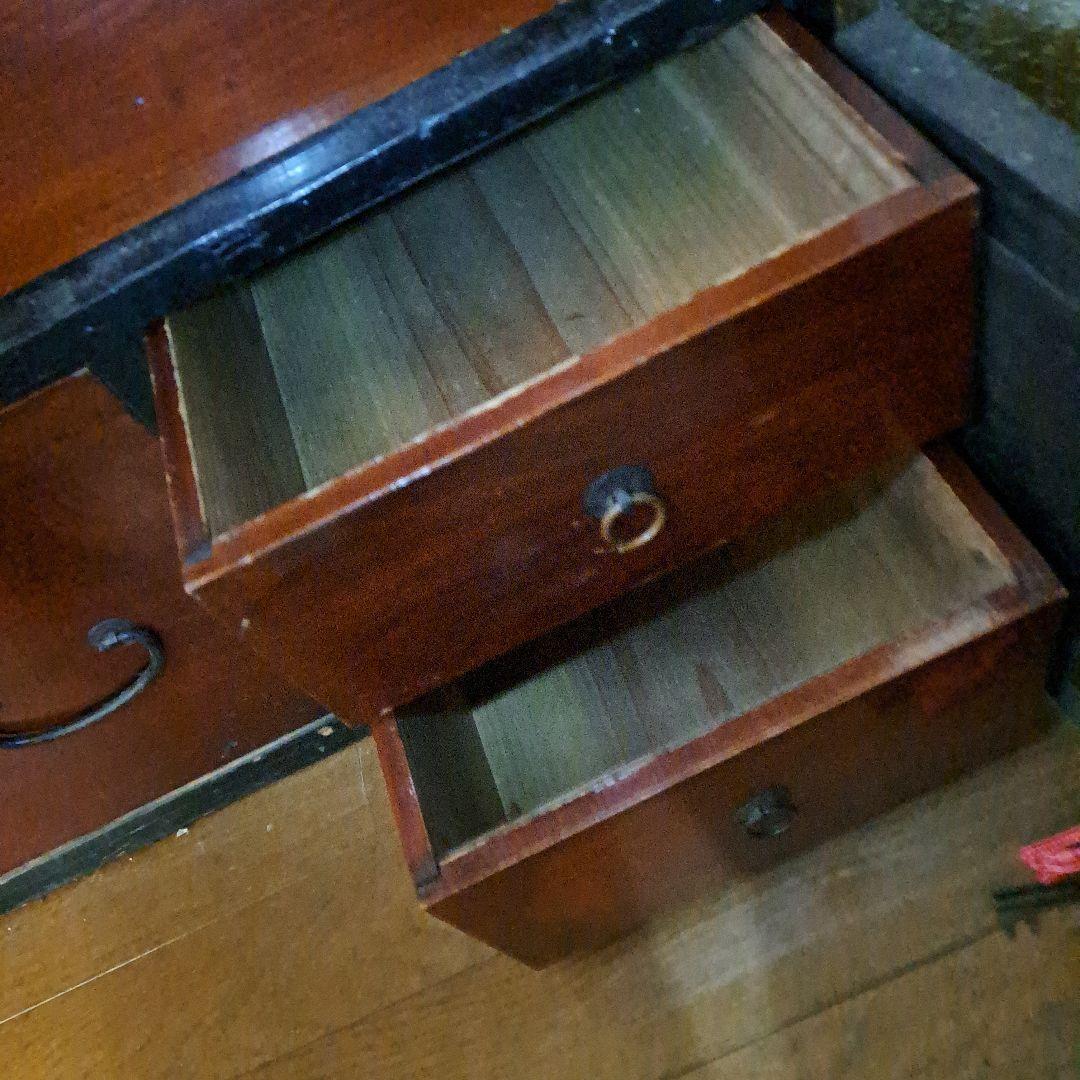 明治時代箪笥　珍品時代鍵付　欅箪笥　四段　金庫引出二段　時代金具　隅に金具止
