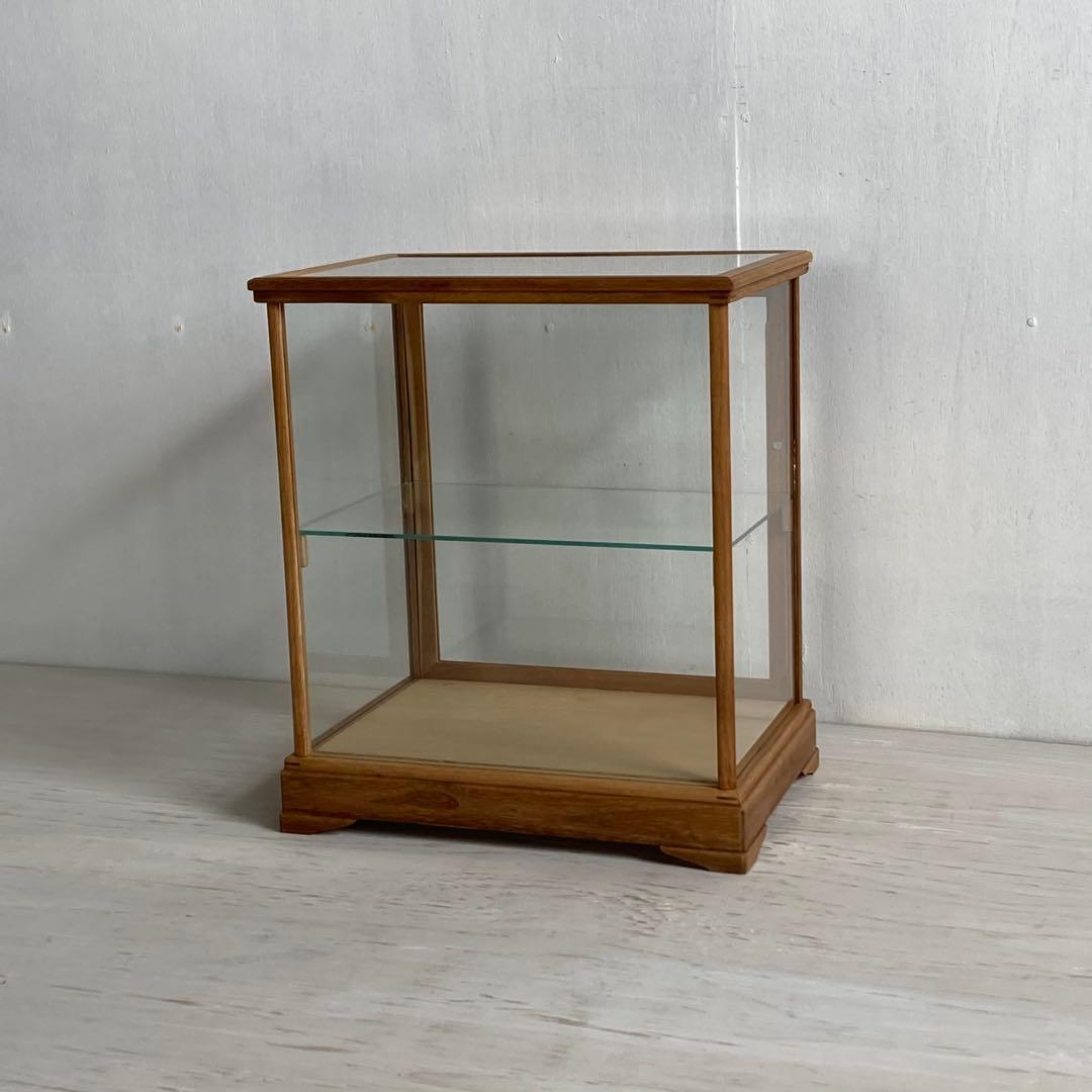 g300 古い木製 ガラスケース 2段 卓上 ショーケース 展示ケース 小物入れ