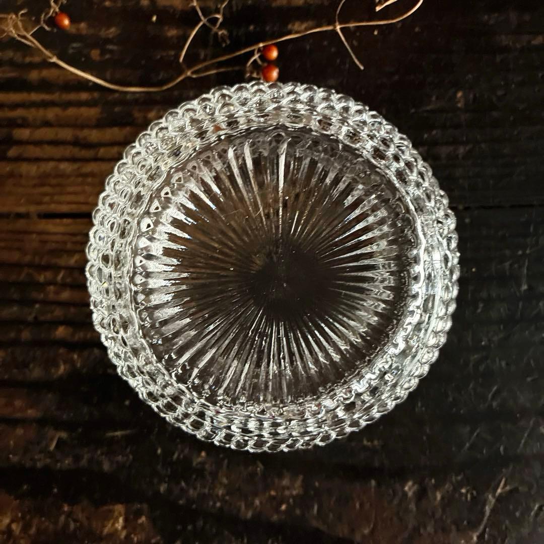 骨董　時代ガラス　希少　霰プレス　飴屋瓶　菓子瓶　お菓子入れ　ボンボニエール