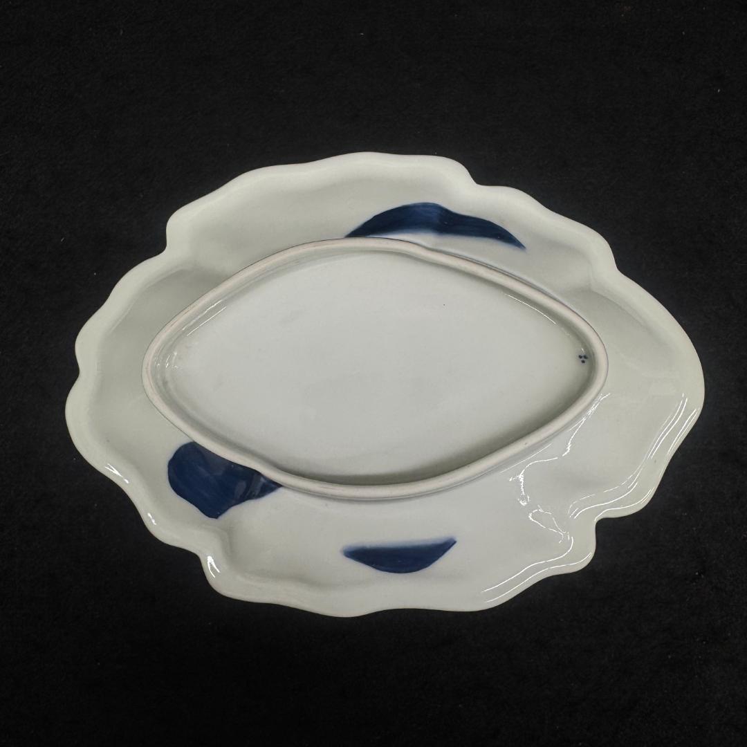 美品！　藍鍋島流水鷺図 皿　 浮彫 　浪形皿　五客 共箱