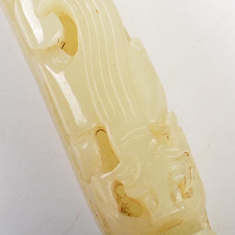 中国　玉石白玉彫刻　龍刻　帯鉤　筆架　置物　V　R7200