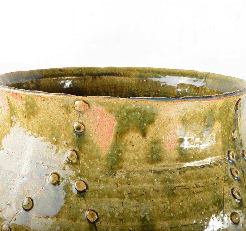 北大路魯山人　織部焼　三つ足　壺　時代箱　D　R5512C