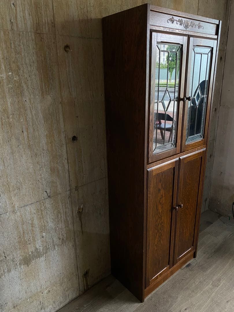 三越家具 ブルージュ Brugge 食器棚 キャビネット オーク材 ステンド