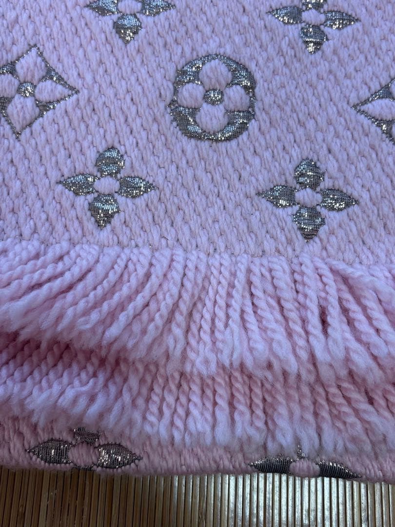 【ルイ ヴィトン エシャルプ・ロゴマニア シャインウール】マフラー　ピンクシルク