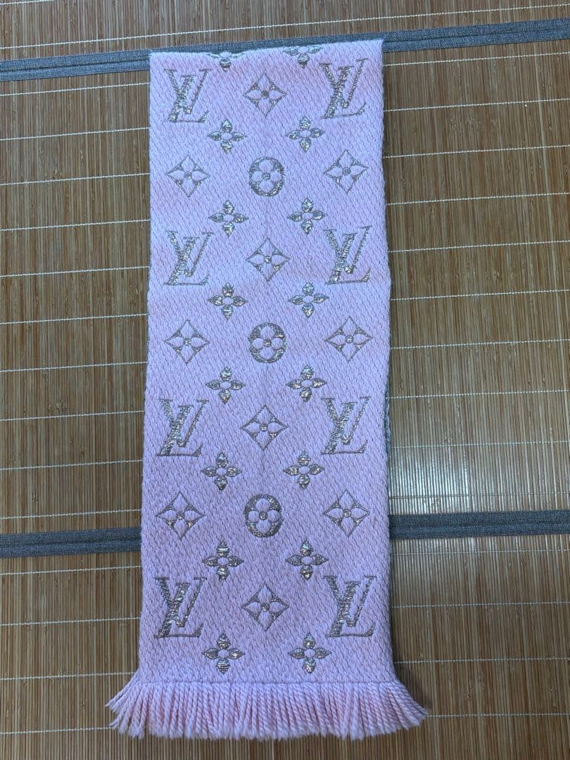 【ルイ ヴィトン エシャルプ・ロゴマニア シャインウール】マフラー　ピンクシルク