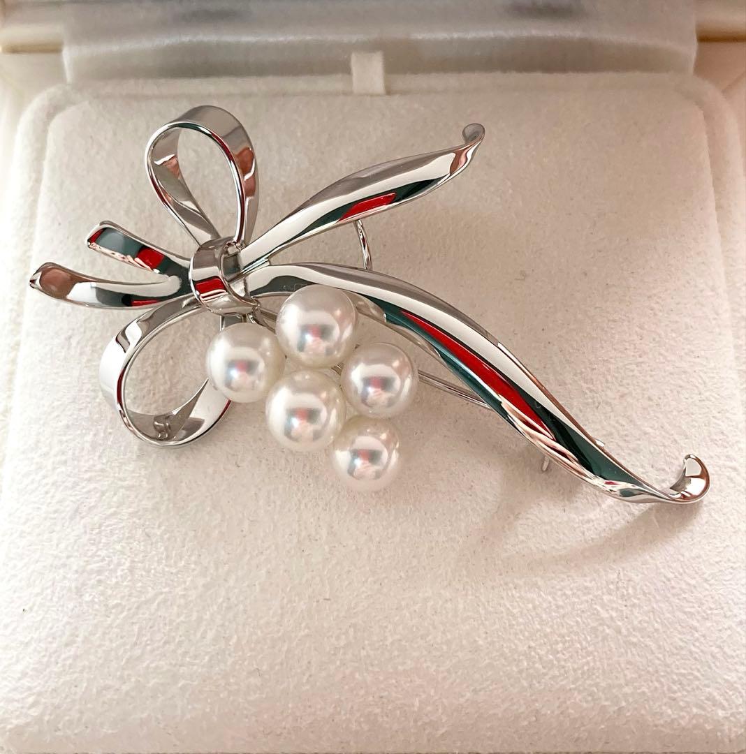 【新品未使用品】ミキモト パール ブローチ フラワー リボン 愛子様 付属品一式