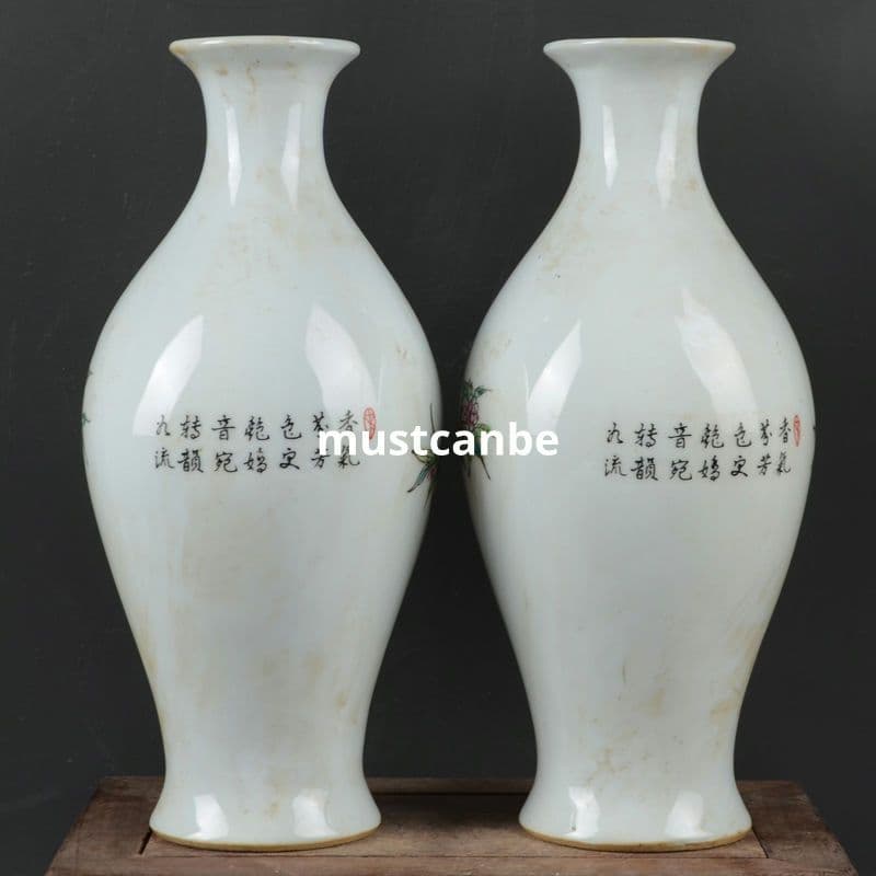 清乾隆粉彩九桃橄欖瓶花瓶 景徳鎮 陶磁器 装飾品 現代工芸品 美術品 置物