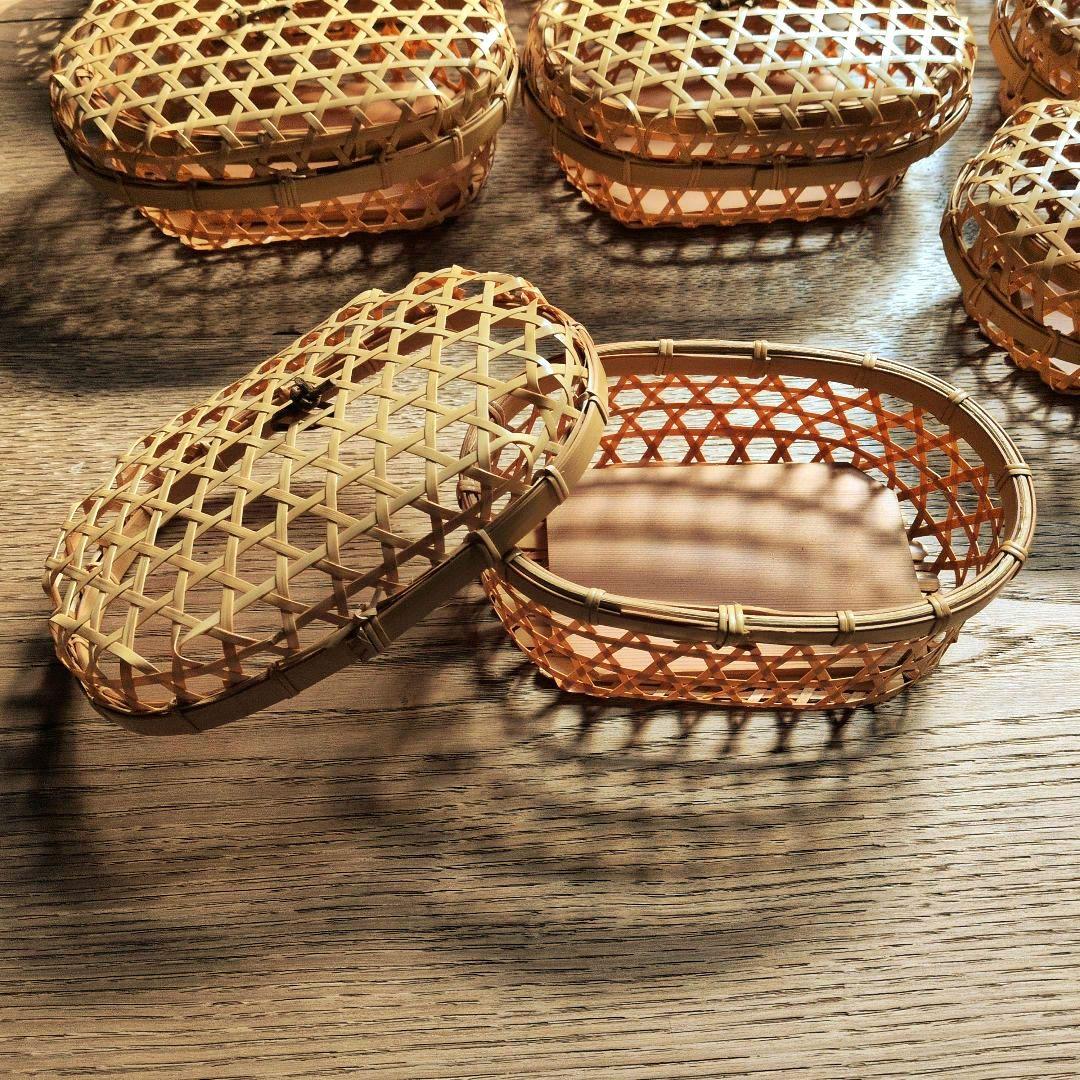 竹製蓋付き楕円形籠　 ８個セット