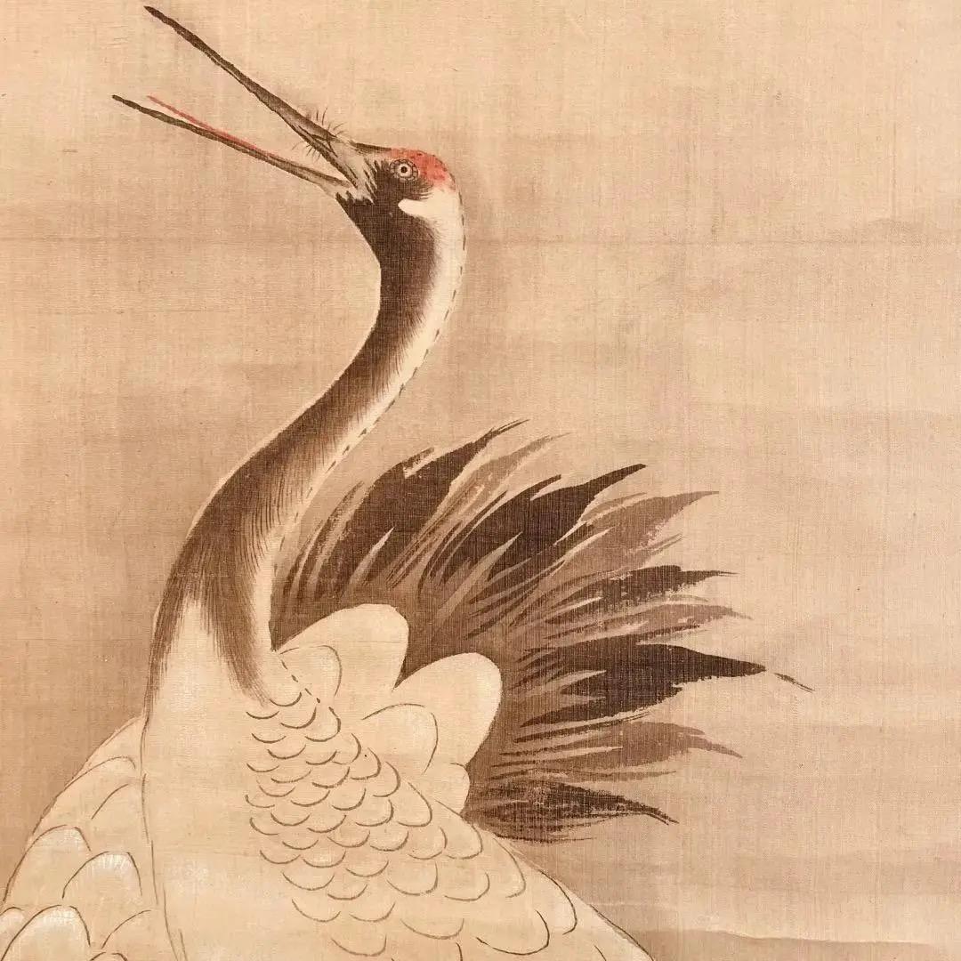 1475 法橋元龍 江戸時代「鶴図」 肉筆 絹本 日本画 掛軸