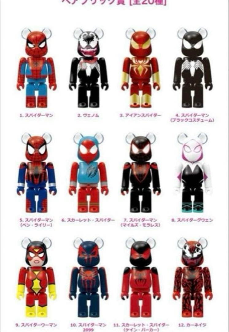 【ベアブリック】スパイダーマン　ハッピーくじ　コンプリート