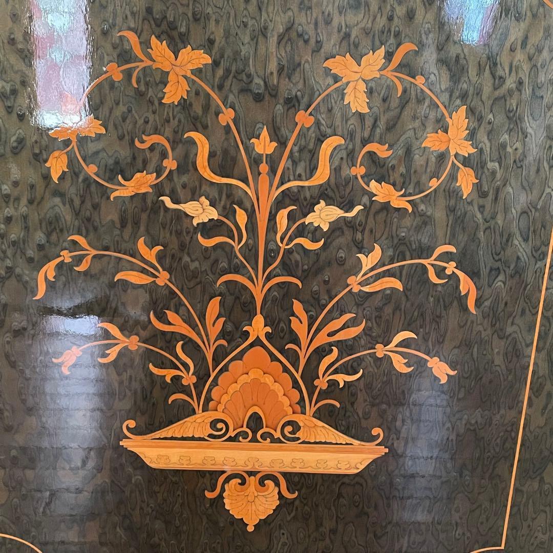 イタリア製 大理石天板 象嵌細工 キャビネット☆バーズアイ杢目 真鍮装飾☆引出付