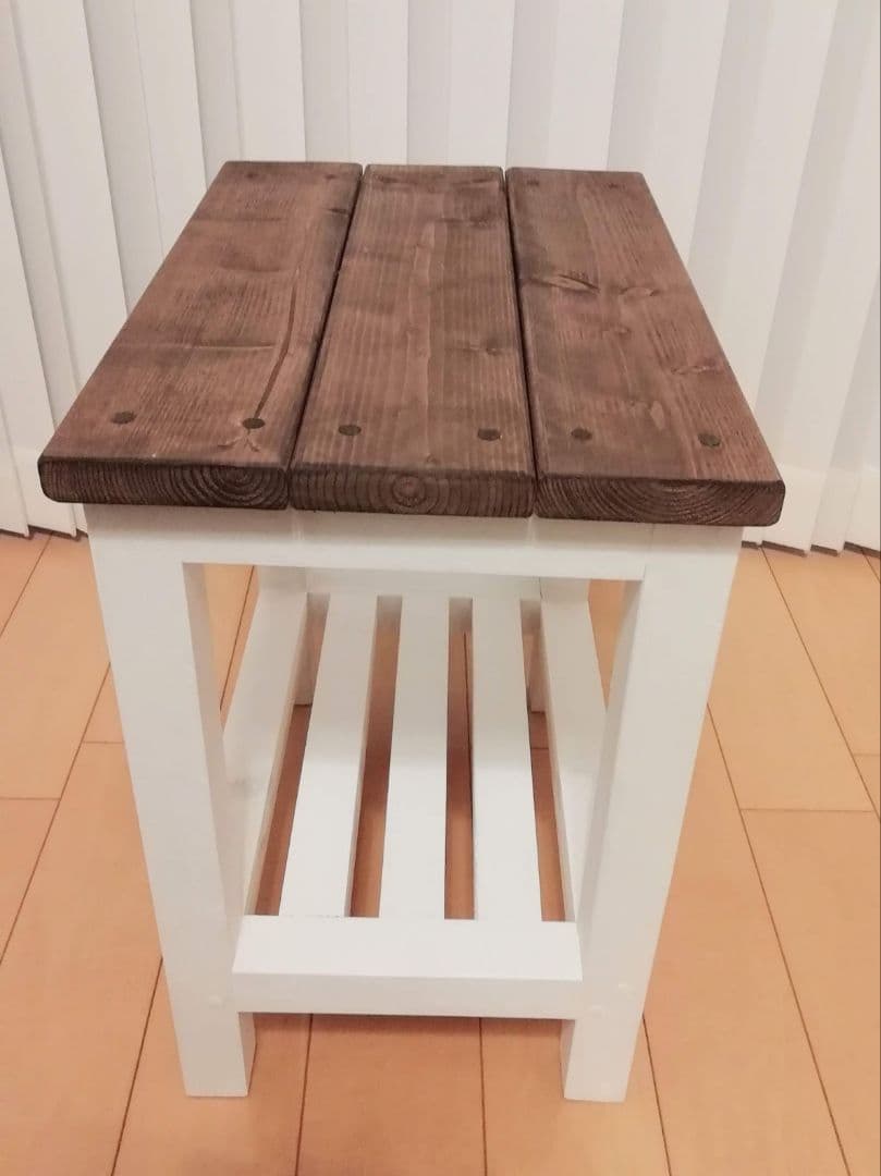 木製/スツール/棚付き/椅子/ホワイト【送料込み】